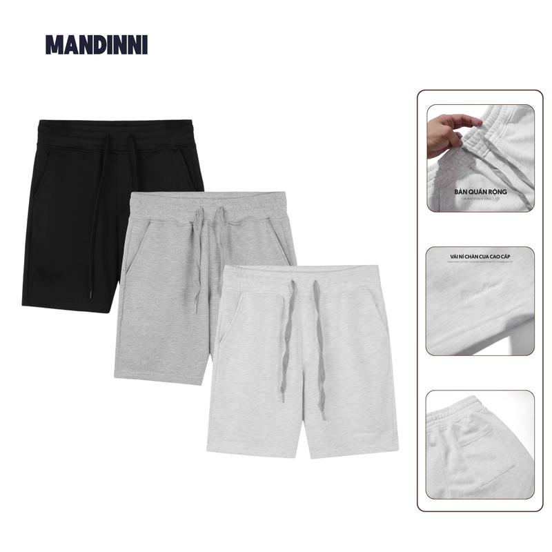  NEW  Quần Short nam MANDINNI chất vải nỉ chân cua cao cấp lưng bản rộng thoáng mát form fit tôn dáng 