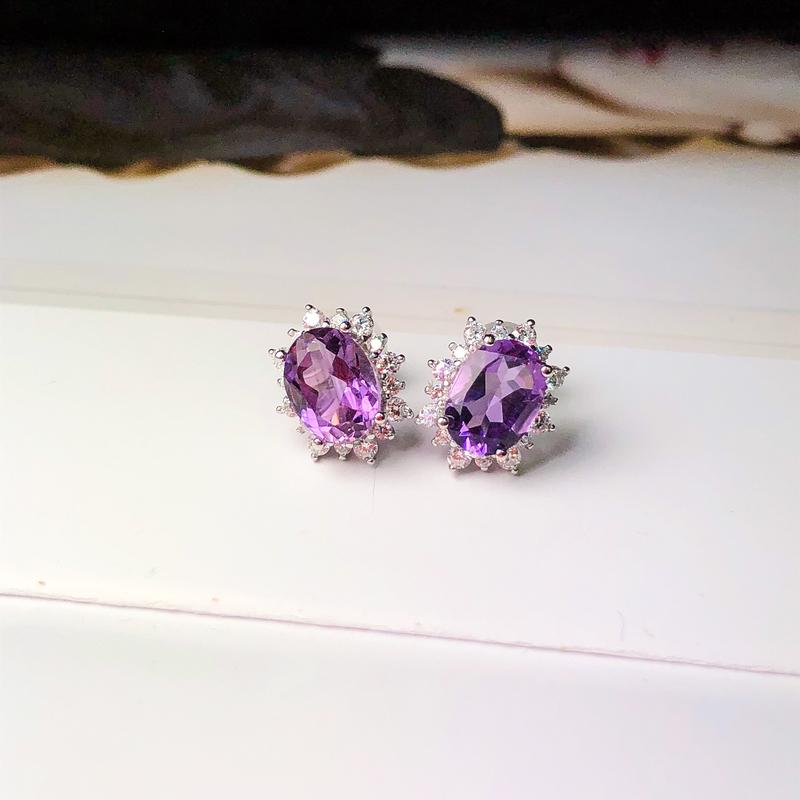Product Introduction of Bông tai hình bầu dục LF26, Halo, thạch anh tím, S925 , Stud 1