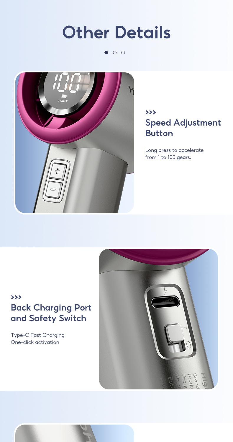 Yodevoe B01 High-speed Portable Handheld Fan 4000MAH Mini kipas Strong Wind 100 Gear Wind Speed kipas angin Digital Display Adjustable Turbo kipas tangan untuk olahraga luar ruangan dan pendinginan cepat