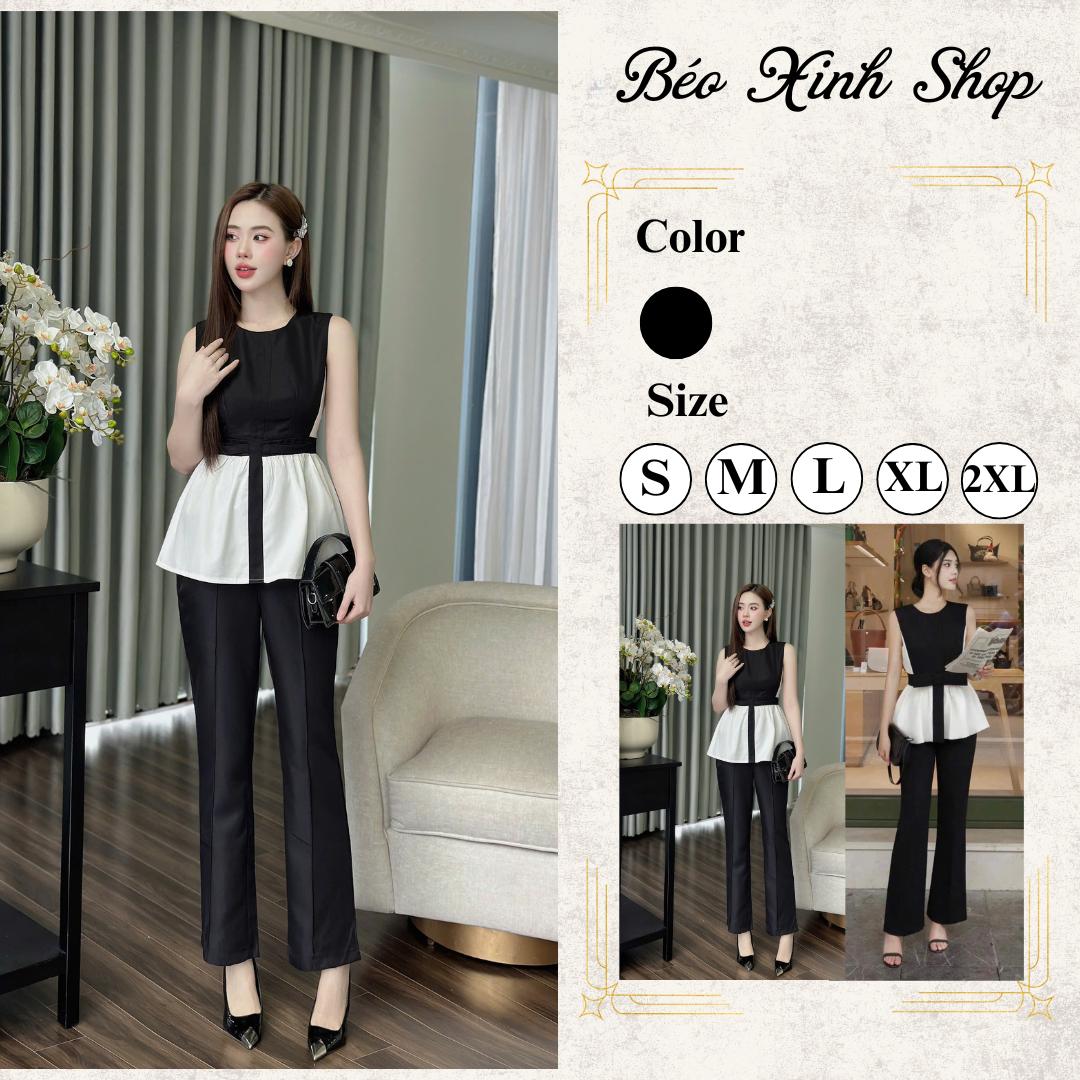 Set Quần Áo Cổ Tròn Cọc Tay Vải Cotton Lạnh Cho Các Nàng 40 - 95Kg Nữ Top Women Xoè - A.1468