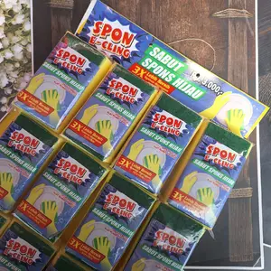 12 Pcs Gosok Panci/E-Cling Spons/Spon Pembersih Piring/Gosok Panci Spon/Sponge Pembersih Hijau Kuning