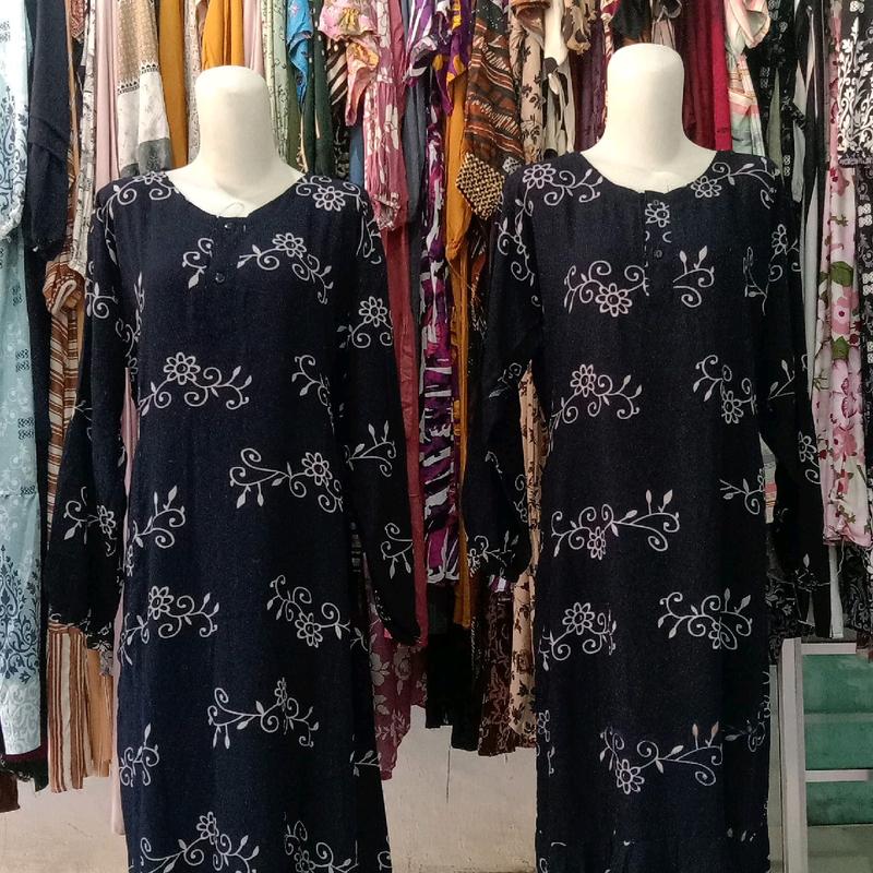 daster rempel panjang bahan rayon busui Ld 120 pb 140  lengan karetan tali kanan kiri & saku 4