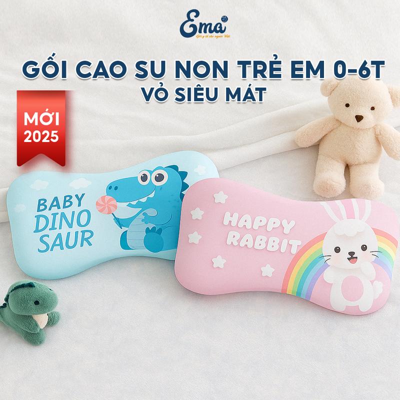 Gối trẻ em cao su non Ema - Thiết kế chống bẹp đầu chất liệu cao su non êm ái - Dành cho trẻ từ 1 đến 6 tuổi Cho Bé