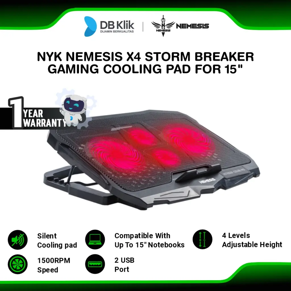 NYK Nemesis X4 Storm Breaker Gaming Cooling Pad untuk Laptop 15"