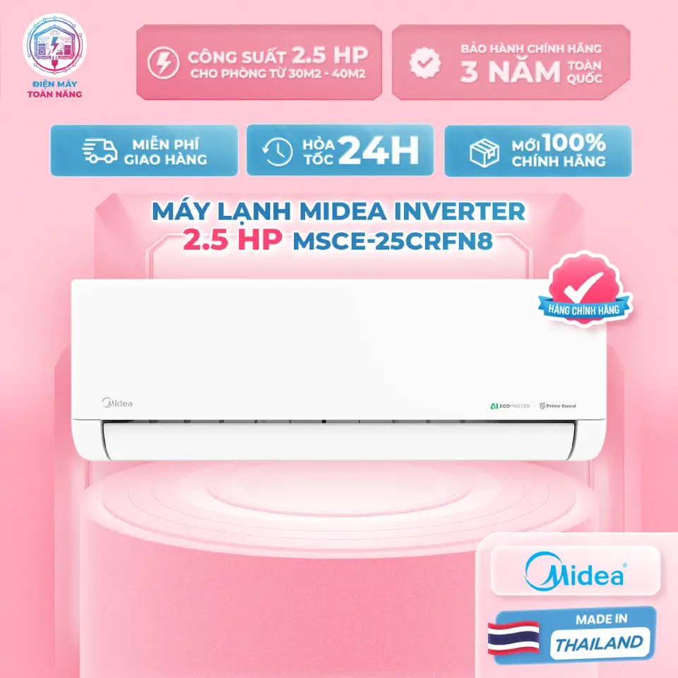 Máy Lạnh Midea Inverter 2.5 HP MSCE-25CRFN8 - Hệ Thống Thổi Gió 4 Hướng - Chính Hãng