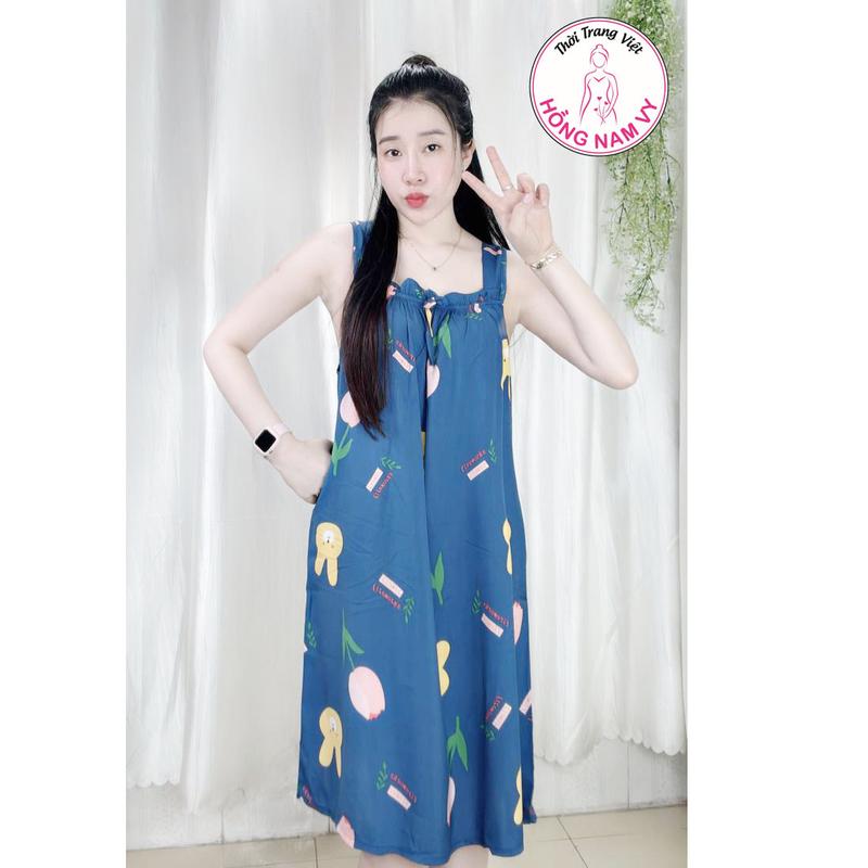Váy xinh mặc nhà tole lanh loại tốt, mặc ngủ siêu mát 49-80kg Hồng Nam Vy 8