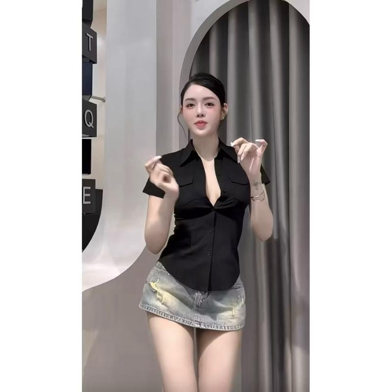 CV 4289 Chân váy jean nữ ngắn mài loang màu siu cá tính bigsize