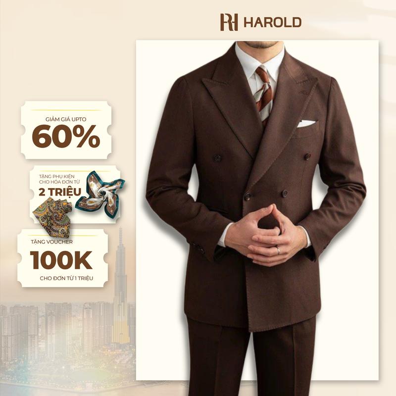 Bộ Suit Nam Cao Cấp Harold Gabardine Nâu Trầm (Suit Jacket + Quần) Bộ Vest Công Sở, Đi Tiệc Thiết Kế Sang Trọng Cổ Điển, Vải Mềm Mại, Co Giãn Thoáng Khí Tốt, Chống Nhăn, Chống Thấm Nước, Bền Màu, Đứng Form Slimfit, Thanh Lịch - Hàng Cao Cấp Menswear