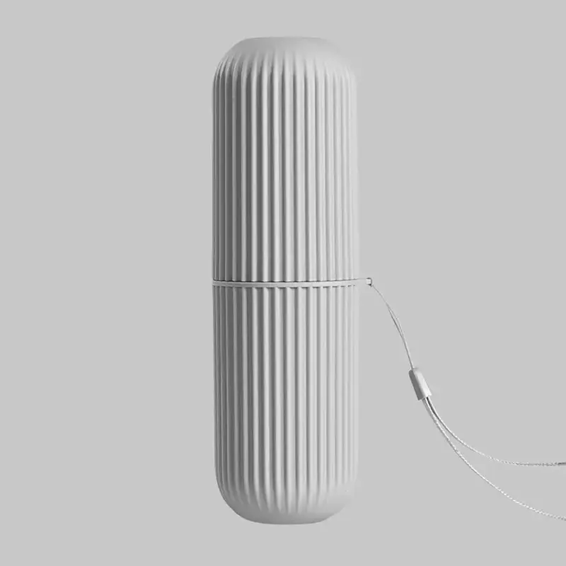 Cylindrical Toothbrush Toothpaste Storage Box with Lanyard, 1 Count Dustproof 2 in 1 Toothbrush Holder & Mouthwash Cup, Portable Toothbrush Organizer 2