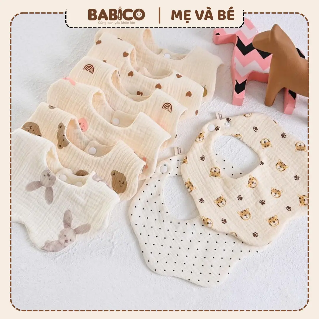 Yếm tròn xô Muslin 6 lớp xoay 360 độ cao cấp, an toàn cho bé (túi zip mẫu mới)