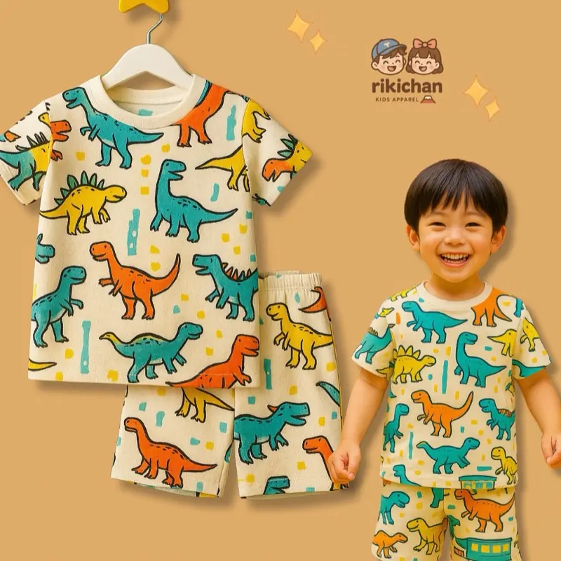 BIG SIZE SETELAN DINO COLORFUL CREAM FULLPRINT ANAK Minimalist Multicoloured 0