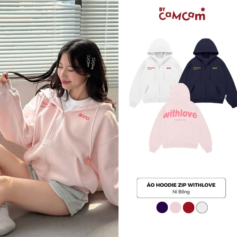  Áo Hoodie Zip Nỉ Bông Khoá Kéo 2 Đầu WITHLOVE Form Boxy  Basic Phong Cách Hàn Quốc AHOD265 