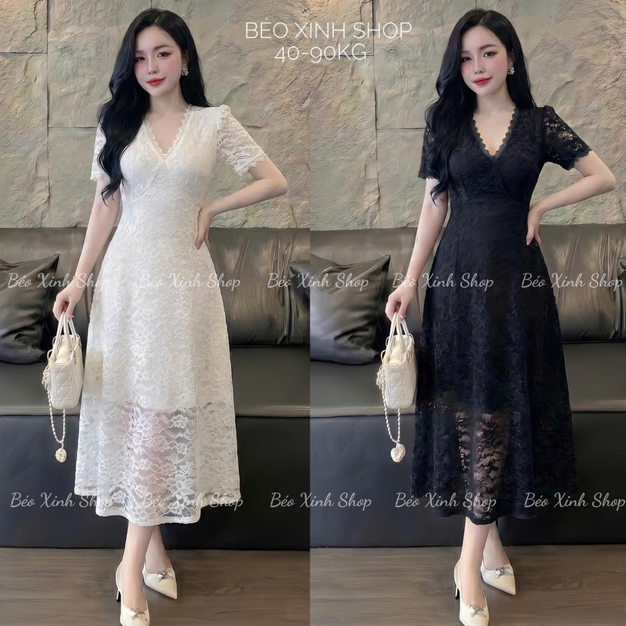 Váy Dự Tiệc Thiết Kế Dáng Dài Tiểu Thư Phối Cổ Tim (Vải Ren Cao Cấp) Thanh Lịch Sang Trọng Cho Các Nàng Bigsize 40–90kg Thời Trang Nữ Béo Xinh Shop - A.1780