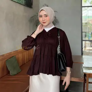 CLR-MIREYA BLOUSE Kerut  Rayon Twill Premium Atasan Wanita Polos Lengan Panjang Viral Terbaru