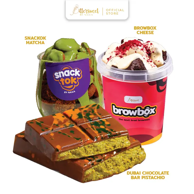 Dubai Chocolate Bar Pistachio BIG SIZE + Browbox Cheese + Snacktok Matcha 0