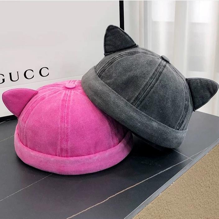 Mũ Len Thiết Kế Tai Mèo Dành Cho Nữ Và Nam Thời Trang Không Vành Màu Hồng Phong Cách Cổ Điển Hàn Quốc Có Thể Giặt Được