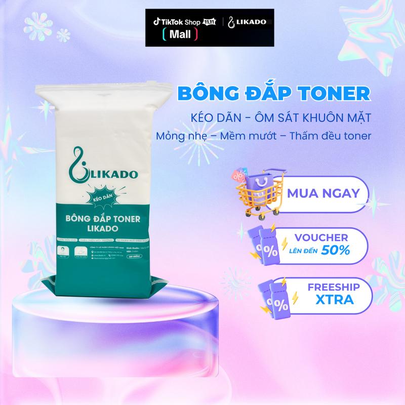 Bông đắp toner kéo dãn lotion mask Likado túi zip 300 tờ kích thước 10*12cm Skincare