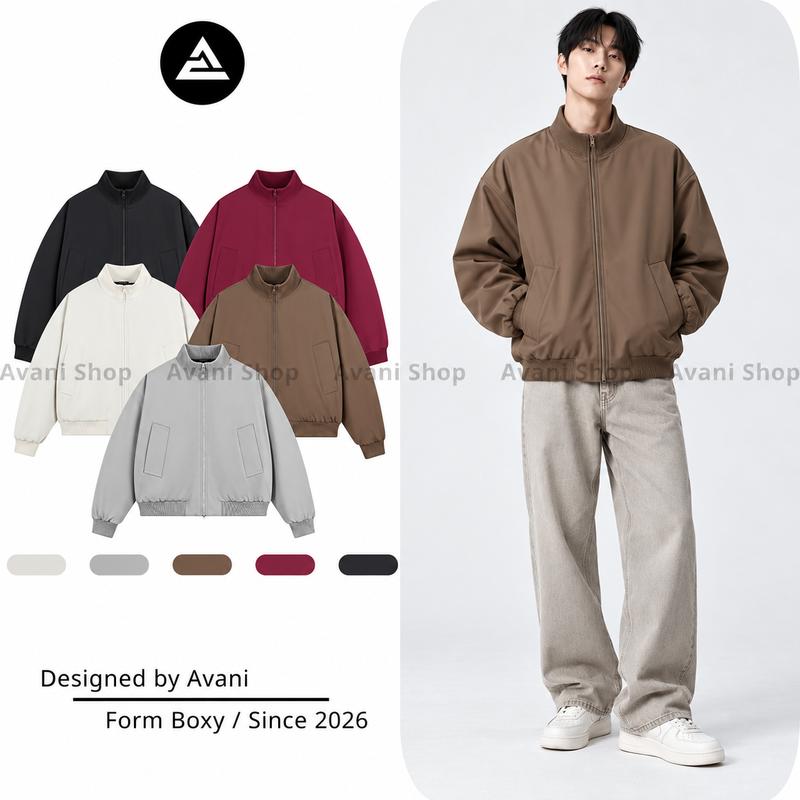 Áo Khoác Gió Lót Lụa 2 lớp dày dặn Form BOXY dệt bo cổ, cổ cao Unisex Nam Nữ - Avani Shop
