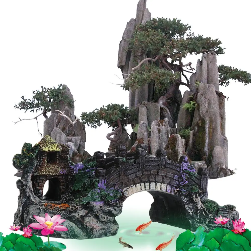 Aksesori Akuarium, Tumbuhan Pokok Arbor Hiasan Retro, Hiasan Akuarium Resin Landskap Palsu, Hiasan Tangki Ikan Batu Jambatan Buatan