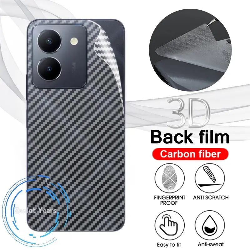 1-3PCS For VivoY27s Carbon Fiber Matte Back Film For Vivo Y27s Y36 Y27 S 4G Y 27S 5G Back Screen Protector Film Transparent Scratch Resistant Phone Sticker