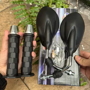 PAKET Komplit Spion X1 H+Y Crom plus Jalu Stang Fu Crom plus Grip Octagon Hitam Bisa Untuk Motor Honda dan Yamaha Motorcycle