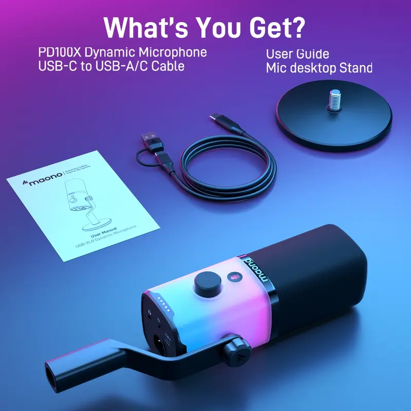 MAONO PD100X RGB Dual Mode Konektor USB XLR Dynamic Microphone for Gaming Live Streaming Recording Mikrofon 8