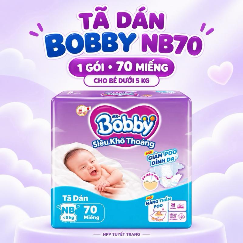 Tã Dán Siêu Khô Thoáng NB70 Lõi Nén Cotton-Soft 3mm - NPP Tuyết Trang - Thấm Hút Nhanh Giữ Da Bé Khô Ráo An Toàn