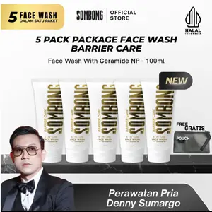 SOMBONG SKIN BARRIER & LOW PH 5-in-1 FACE WASH 100ml Mencerahkan & Menguatkan Skin Barrier Perawatan Sabun Muka Cowok Pembersih Wajah Pria Halal