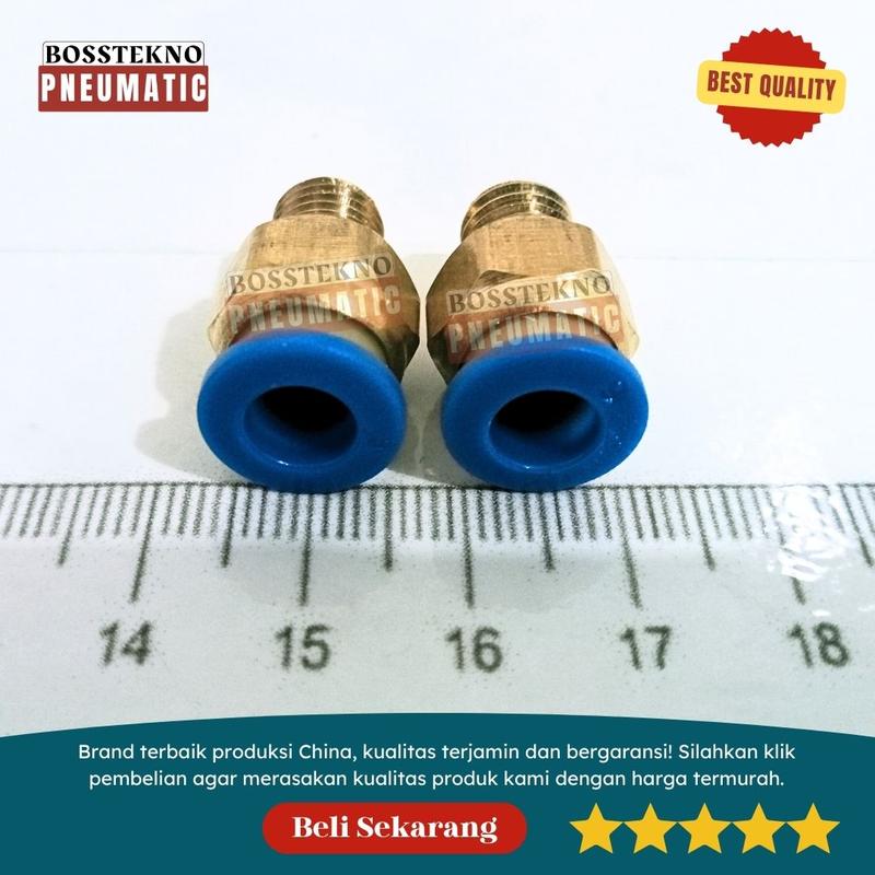 FITTING PC 06 M8 SAMBUNGAN LURUS NEPEL SELANG PU UKURAN PC 6mm DRAT M8 3