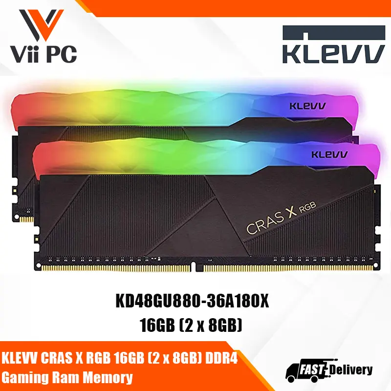 KLEVV CRAS X RGB 16GB (2 x 8GB) DDR4 Gaming UDIMM PC4-28800 3600MHz CL18 SK Hynix Chips Desk Ram Memory (KD48GU880-36A180X)