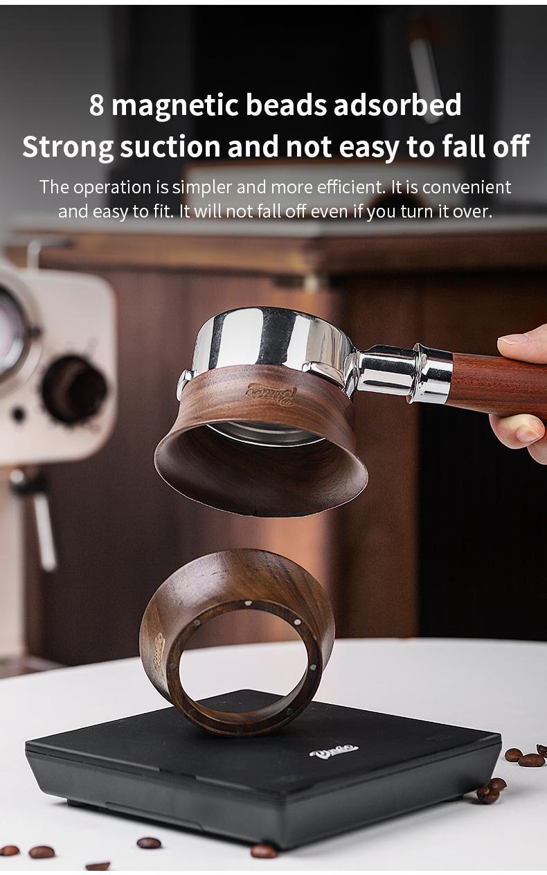 Product Introduction of BINCOO Walnut Magnetic Coffee Powder Catcher Coffee Machine Handle Anti-flying Powder Catcher 51/53/58MM 1