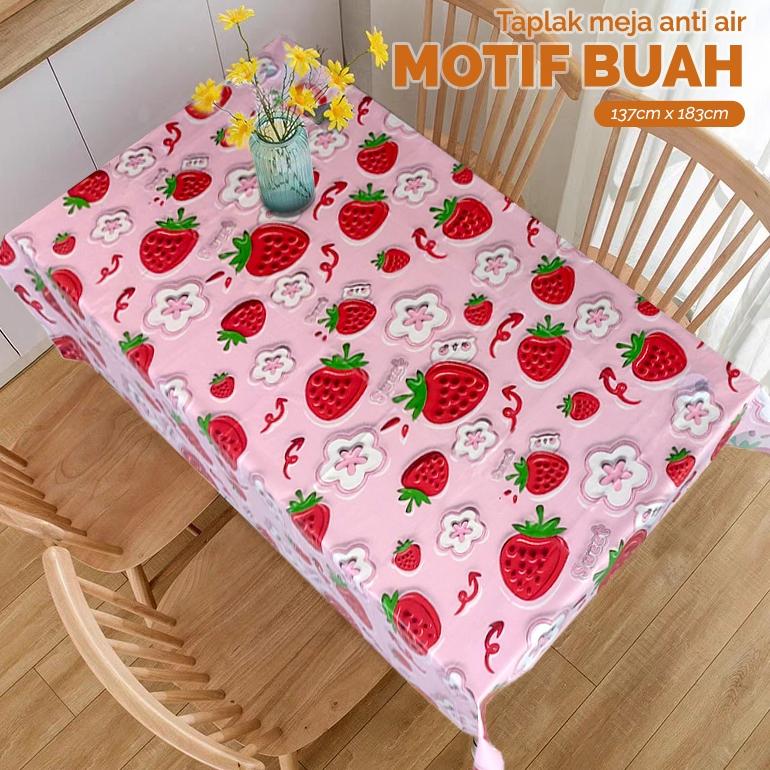 Taplak Meja Makan Motif Buah Tahan Air Ukuran 137x183cm Desain Modern 4 - 6 Kursi / Taplak Ruang 0