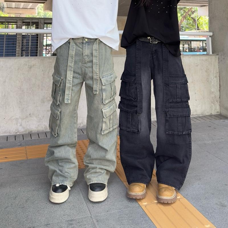 Quần jean nam Cargo pant box bag denim kèm dây nữ unisex Menswear Baggy