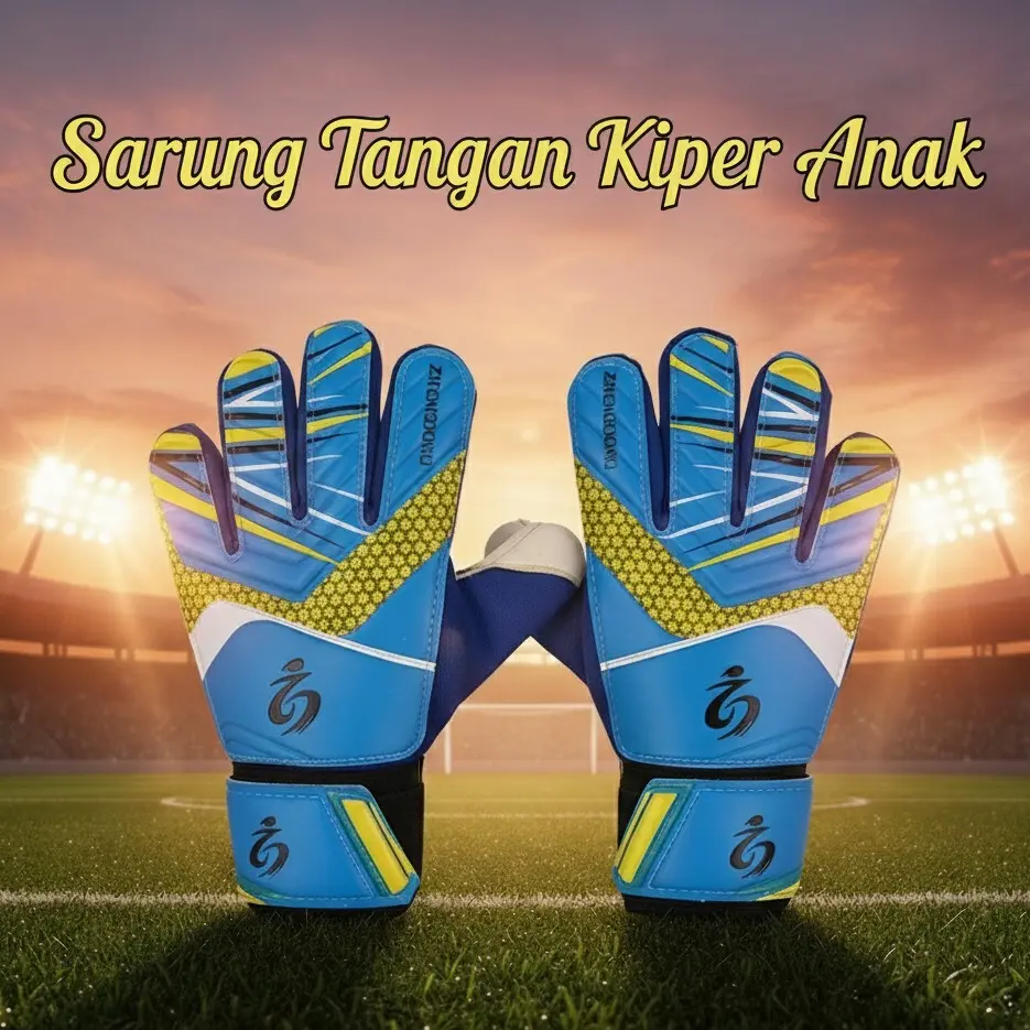Sarung Tangan Kiper Anak Dengan Silikon Anti Slip Bahan Latex Ukuran Anak 5-7 Warna Hijau Biru Orange Merah Kualitas Tinggi Bernapas Mudah Dibersihkan Cocok Untuk Pertandingan Dan Latihan