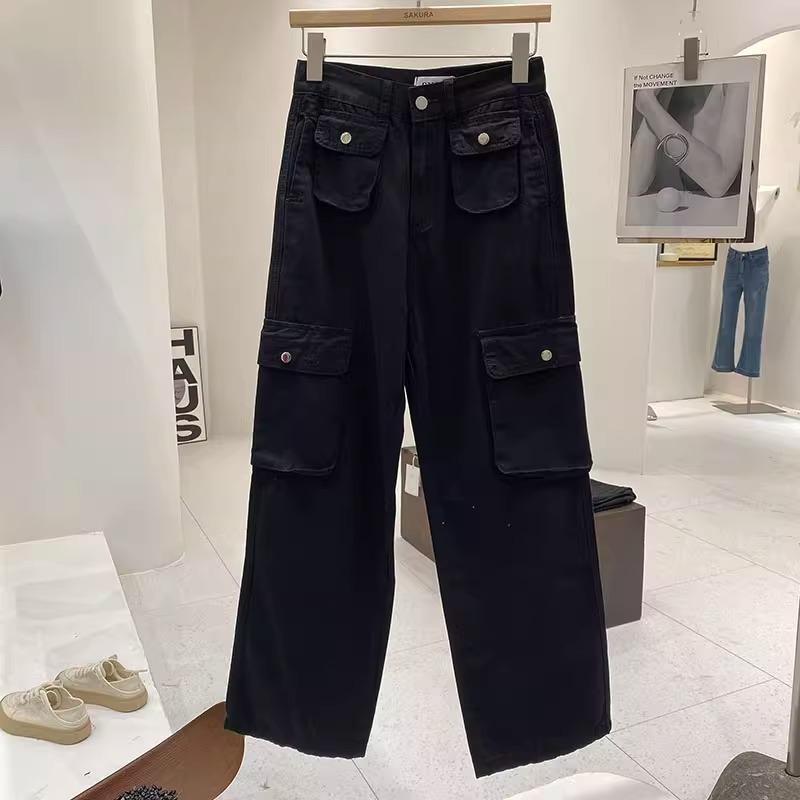 Product Introduction of Cargo Denim Biru mdua / hitam /Pasir Putih Highwaist Loose Celana Jeans Wanita Korea(realpict) 7