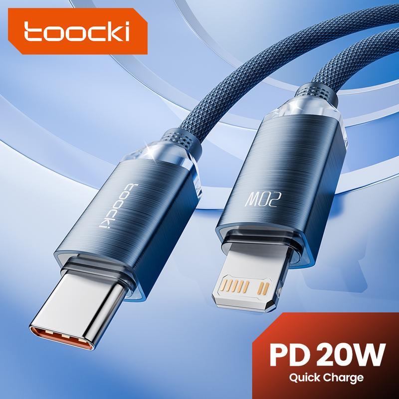 Cáp USB Type C PD 20W, Toocki, dành cho iPhone 14 13 12 Pro Max X XS 8 7 Plus, Sạc nhanh 2.4A, Dây dữ liệu Lightning USB, Tương thích với iPad Sạc Điện Thoại Phụ Kiện
