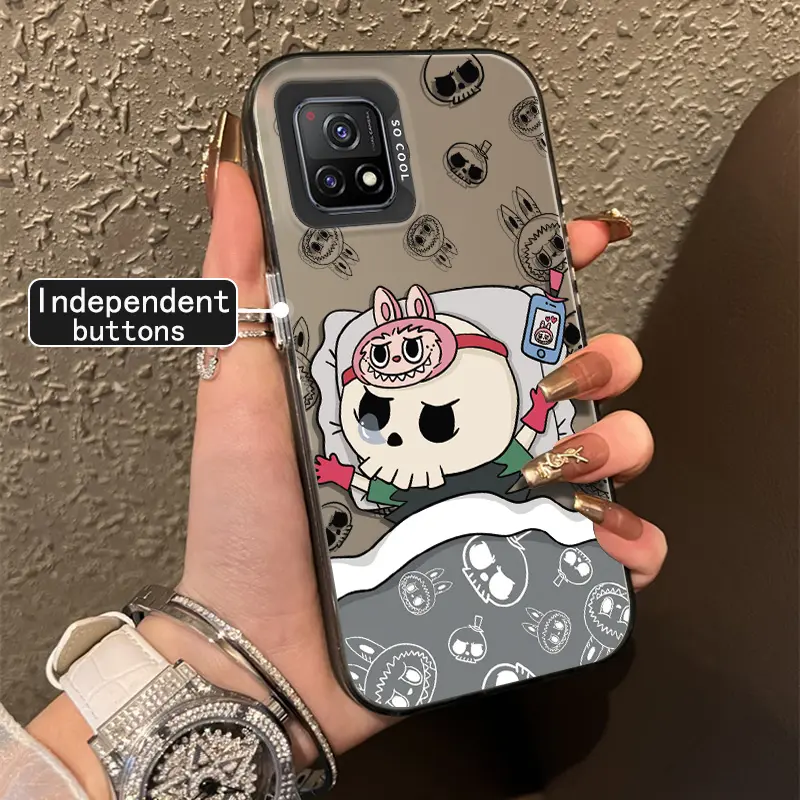 Untuk VIVO Y72 5G Indai Casing berkualitas tinggi Bahan akrilik perempuan tombol terpisah Labubu cakupan tepi penuh Anti gores Tahan aus buram