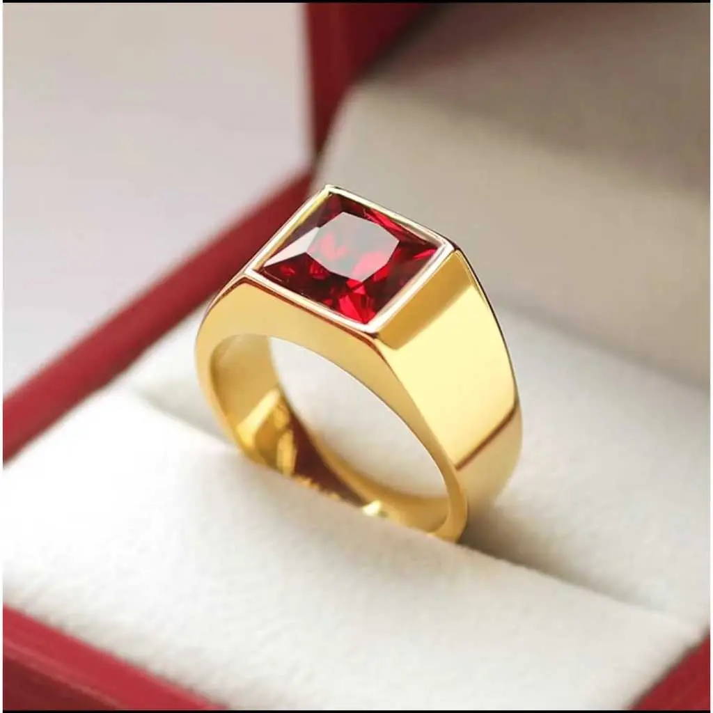 Cincin titanium permata merah elegan/aksesoris cincin titanium pria super keren