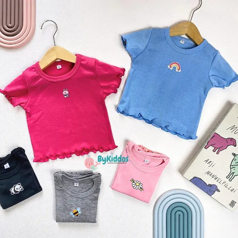 ByKiddos - Atasan Anak Perempuan Lengan Pendek LOKAL Curly Crop Top Casual / Baju Anak Perempuan Crop Top Casual