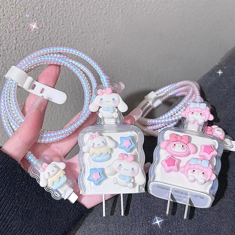 4in1 Set Pelindung Kabel Ins Fashion Sanrio LOTSO Cover Silikon Burger Buah Untuk Iphone / Ipad 18w/20w Charger Pelindung Kabel Aksesoris-FE 1