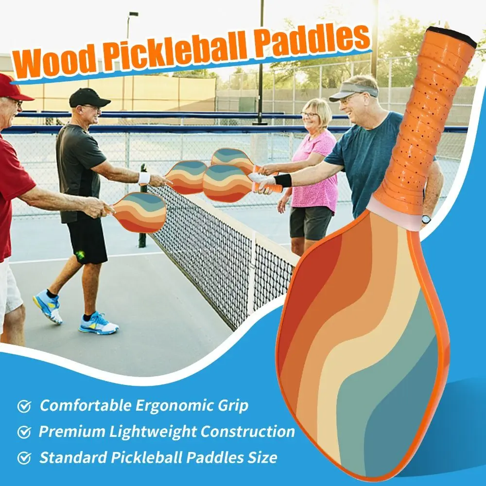 Durable Wooden Pickleball Paddles Ribbed Handle Colorful Pickle Ball Racket Beginner Single Racket Pickleball Training Equipment Child
