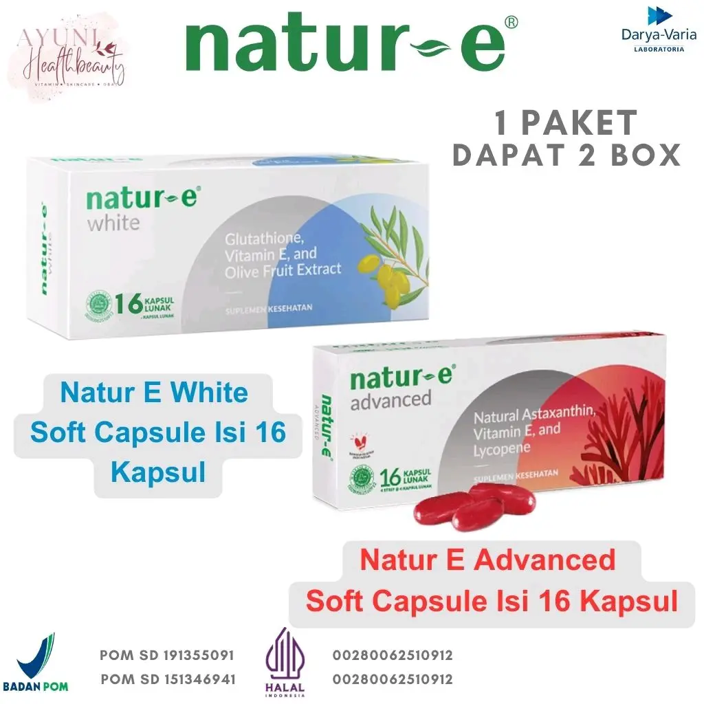 Suplemen Kesehatan Kulit Natur E White & Nature E Advanced 16'S