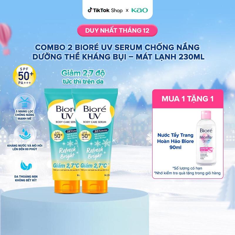  Combo 2 Biore UV Serum chống nắng dưỡng thể Sáng Mịn Mát Lạnh 230ml kem chống nắng body  biore 