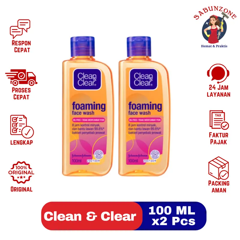 Paket Twin Pack Clean & Clear Foaming Face Wash Oil Free & Glowing Skin 100 ml x2 Pcs 0
