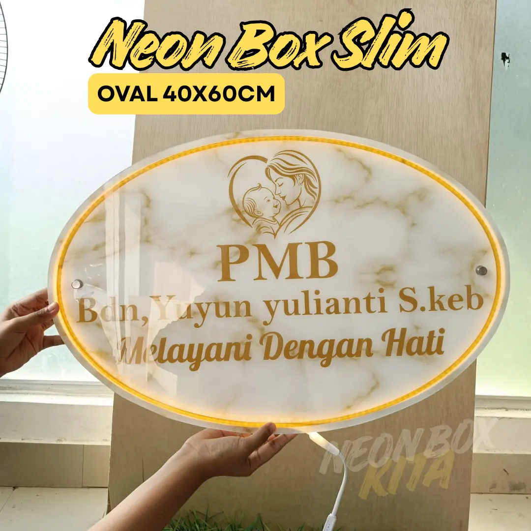 NEON BOX SLIM Oval 40x60 cm | Cetak 2 sisi / 1 sisi | Free Custom Desain |  Plang Nama Toko |Aman untuk Outdoor