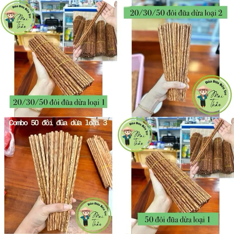 20/30/50 đôi đũa dừa Bến Tre Cao Cấp giá tận xưởng, không phẩm màu đảm bảo an toàn sức khoẻ #đũaăncơm 0