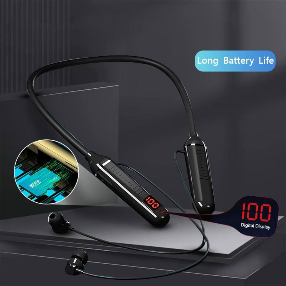 Saury BT2 AKER Neckband Earphones Bluetooth Wireless Headset dengan LED Digital Display Tahan Air untuk Kualitas Suara Terbaik