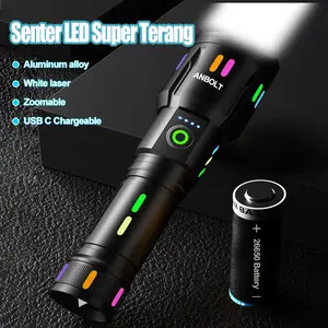 ANBOLT COD A18/A18 Pro Senter LED Super Terang 100000 Lumen 5 Mode Cahaya Senter Perumahan Tahan Lama Senter Zoom dengan Baterai 26650 Flashlight Lamp Set Usb White Lampu