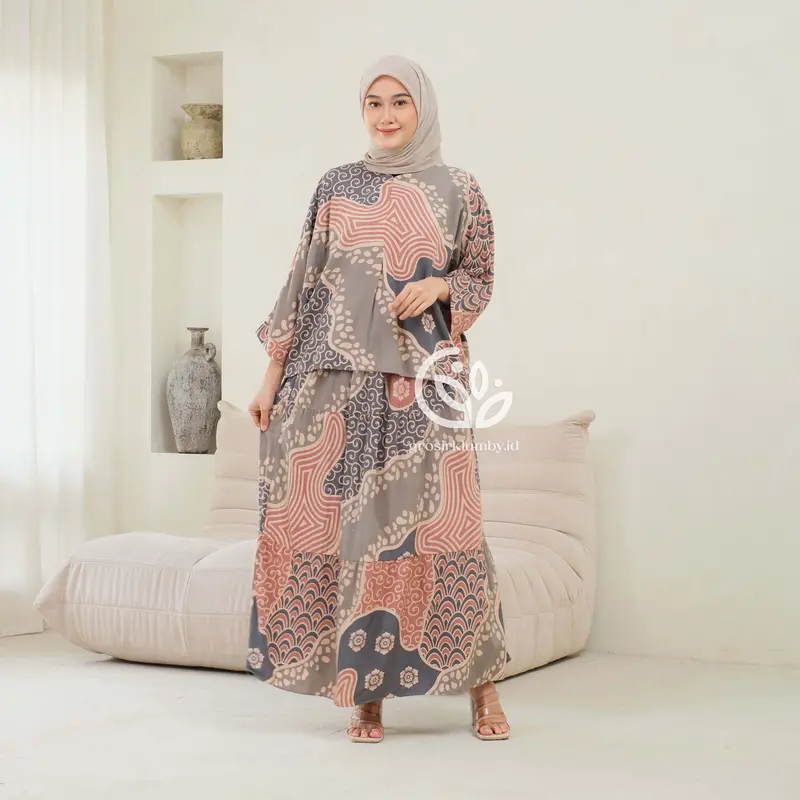 One Set Rok Marina Rayon Batik Premium Jumbo Busui Atasan Bawahan Wanita Rok Adem Tebal Nyaman 4