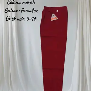 Celana Merah Panjang Bawahan Seragam Sekolah SD Bahan Famatex Tebal untuk Usia 5-16 Tahun